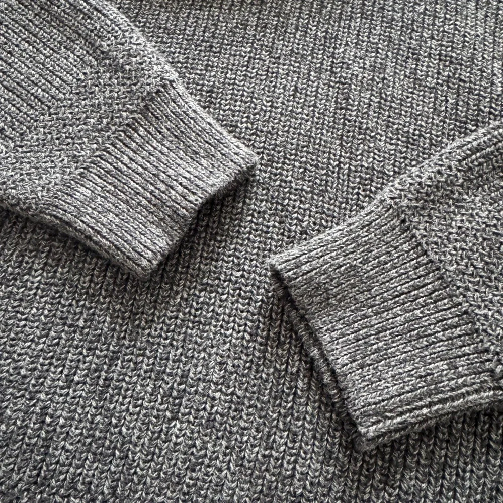 Cabelas Mens 2XL Grey Cotton Chunky Knit Henley Sweater Pullover‎ fisherman